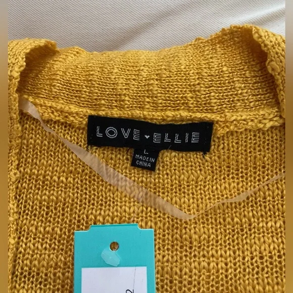 NWT Love Ellie Two Pocket Sunny Yellow Open Front Cardigan Textured Knit, Large - Picture 2 of 13